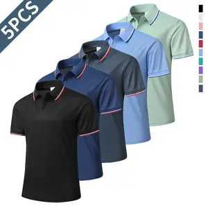 Men's Polo Shirt Set - 5 Pieces - Short Sleeve T-Shirt with Collar, Summer Solid Color New Style, Lightweight Slip-Resistant Fabric, Casual and Versatile for Work and Everyday Wear as a Gift