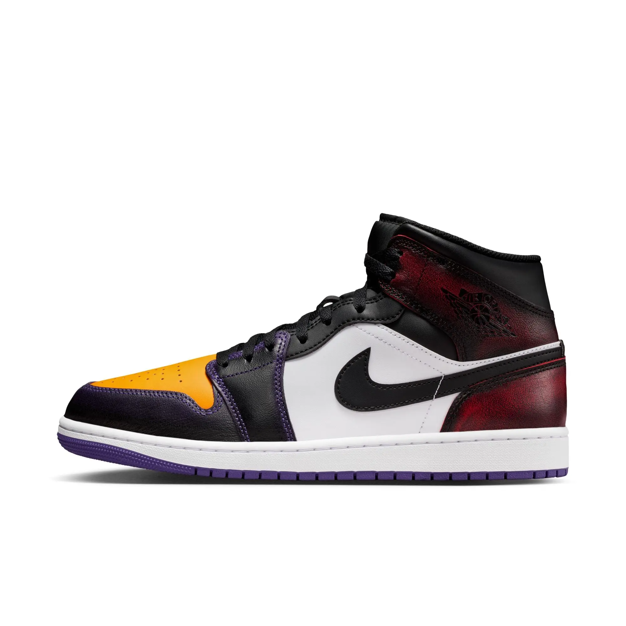 Men's Mid-Top Leather Lace-Up Athletic Basketball Shoes - MJ's First Championship Inspired Design, Colorblock, Logos, Everyday Traction, Sport Shoes IQ9383-611