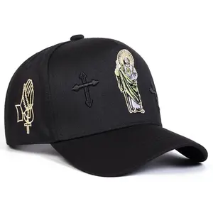 Unisex Jesus Cross Embroidered Five-panel Adjustable Baseball Cap Breathable Sun Protection Outdoor Hat