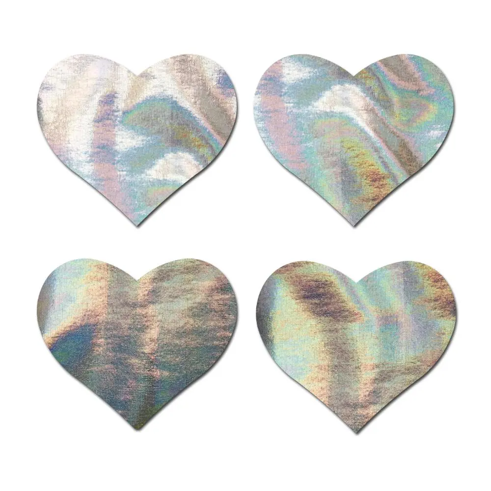 Petites: Two-Pair Small Holographic Silver Hearts  Nipple Pasties by Pastease