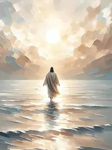 Jesus Walking on Water Diamond Painting Kit - Divine Sunset & Sea Scene Rhinestone Art, Full Drill DIY Decor