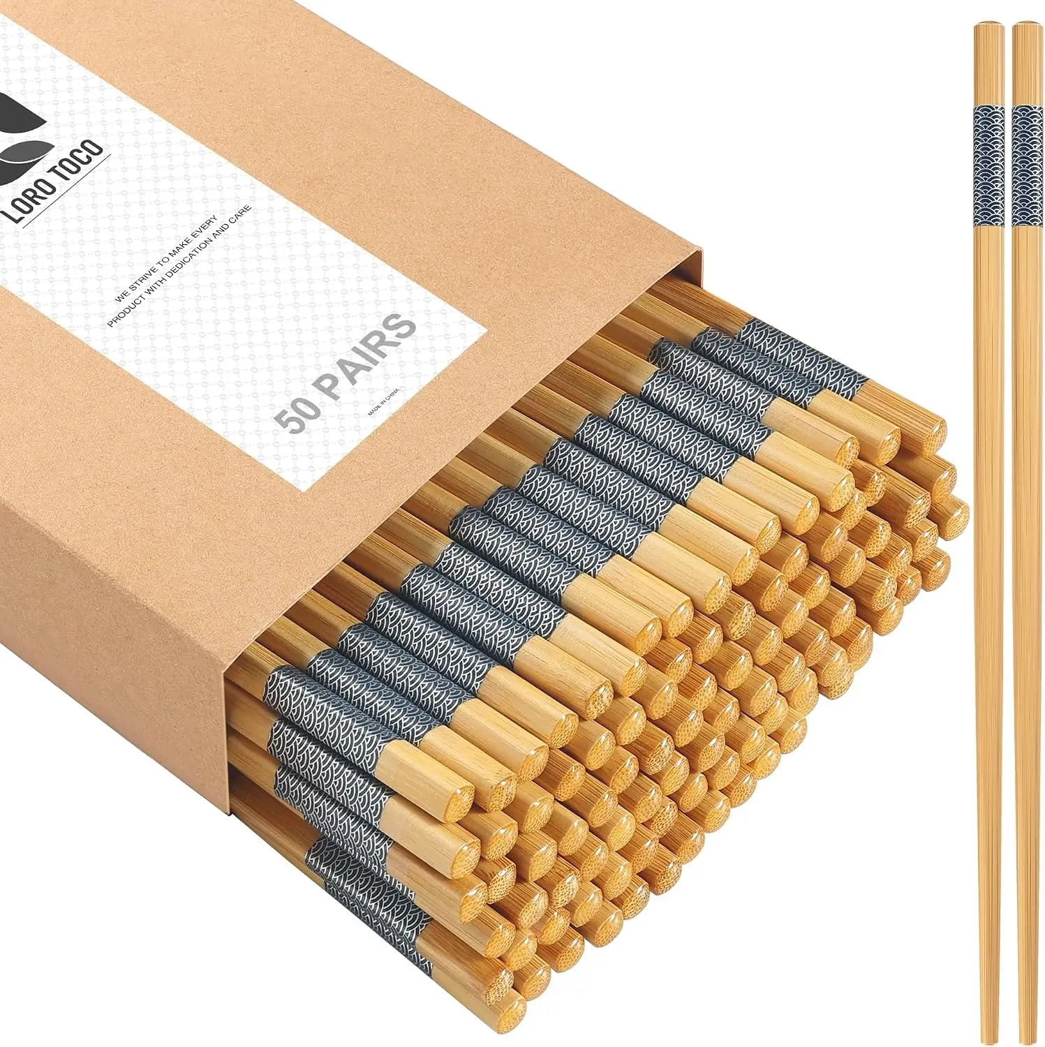 50 Pairs Bamboo Chopsticks Disposable | Separated | Reusable | Bulk Cooking Chop Sticks - （9.45in）
