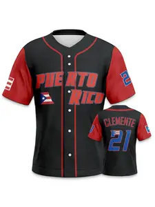 Men's Classic Printed Baseball Jersey #21 Roberto Clemente Puerto Rico World Series, Skin-Friendly Breathable Quick-Dry, Sporty Short Sleeve