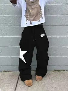 Men's Fashion Casual Straight Leg Pants, Casual Streetwear Trousers, Star Print Graphic Drawstring Waist Knit Sweatpants, Summer Fitted Street Style, Perfect for Daily Wear