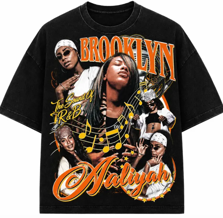 Youth and Adult Aaliyah Brooklyn Vintage Graphic T-Shirt, Retro 90s R&B Singer Tee, Y2K Music Streetwear Shirt, Throwback Hip Hop Style, Unisex Fan Gift