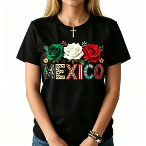 Creative Pattern Print T-shirt Featuring Mexico Theme Ideal for Women's Spring Summer and Fall Casual Fashion Machine Washable Suitable for Sports Daily Wear and Party Outfits