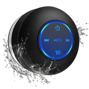 Waterproof Bluetooth Shower Speaker，Portable Wireless Water-Resistant Speaker，RGB Lights，IPX4，Suction Cup,Built-in Mic Gifts Speakerphone for iPhone Phone Tablet Bathroom Kitchen - Black