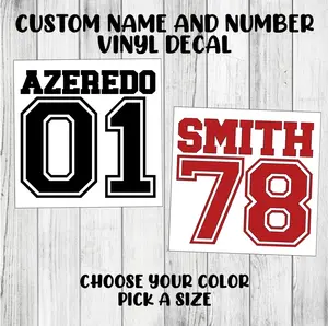 Varsity Sports Custom Any Name Any Number Vinyl Decal Lettering Text Sticker Decal Personalize School Football Baseball Basketball Soccer Permanent Sticker Organiser, Bottles, Cups, Canister, Laptop, Luggage, Car, Truck, Window, Wall