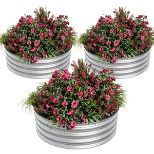 3-Piece 2x1 ft Round Galvanized Steel Raised Garden Beds, Rustproof Open Bottom Planter Boxes with Rubber Edges, Easy Assembly for Vegetables, Flowers & Fruits