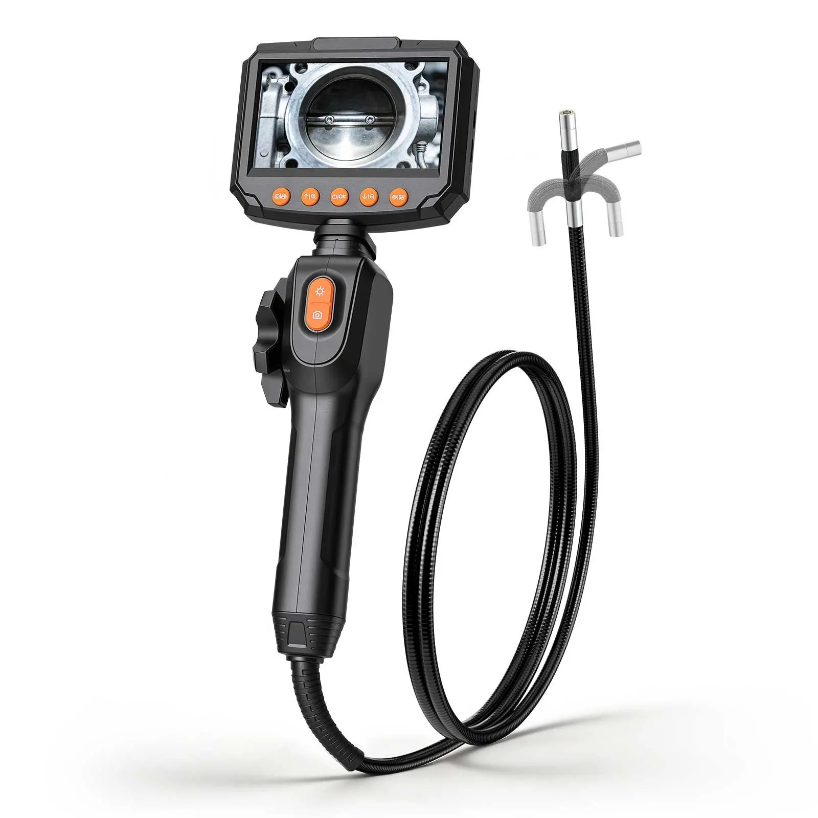 【toolupgrade】VEVOR 2-Way Articulated Endoscope with Light, 4.3 HD IPS Screen, 1280x720 Lens, 8X Zoom, IP67 Waterproof Borescope Camera, 4.9FT Cable for Auto Plumbing, Two-Way Articulated