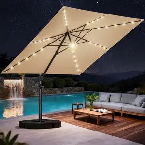 [2026 Upgrade]  10'x10' Square Patio Umbrella with Solar LED Lights, 360° Swivel & 6-Height Adjustable, UPF50+ UV Protection, 220gsm Fabric, Rust-Proof Aluminum Frame & Sandbag