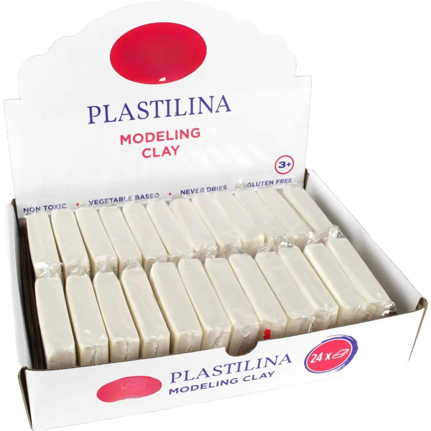 Plastilina  and Non-Drying Modeling Clay; Set of 24 Bars, 1.4 Ounce Each,  for Arts and Crafts Projects, White