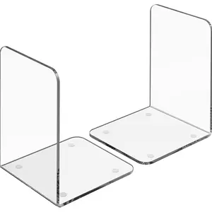 Clear Acrylic Bookends, Non-Skid Book Holders, Decorative Shelf Book Stoppers, Book Accessories, Available in Sets of 2, 4, 6, or 8 Pieces