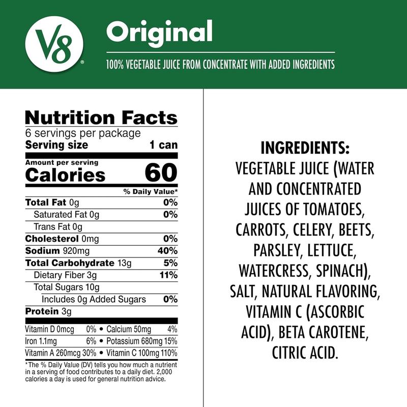 V8 Original 100% Vegetable Juice, 11.5 fl oz Can (24 Pack)