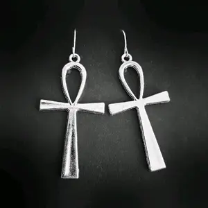 Ankh Drop Earrings - Silver 001