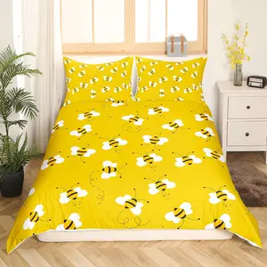 Bee Duvet Cover,Honeybee Cute Wild Animal Comforter Cover,Farmhouse Geometric Kawaii Bugs Bedroom Decor Quilt Cover（Zipper Closure）,No Comforter