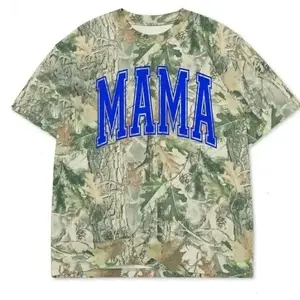 Camo Mama 3d Print T-shirt with Bold Blue Lettering and Camouflage Design