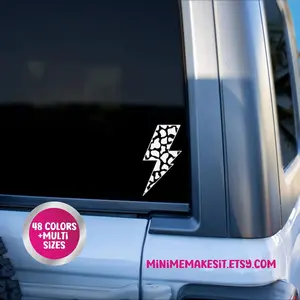 Cow Print Lightning Bolt Car Decal: Vinyl Window Sticker