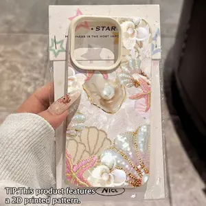 Luxury Pearl Shell Embroidered Starfish Patchwork Anti-Drop Tpu Phone Case for iPhone 17/16/15/14/13/12/11 Pro Max