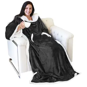 Catalonia Wearable TV Blanket with Sleeves Arms Warm Micro Plush Sherpa Fleece for Adult Large Wrap Throw Robe 72 x 55”