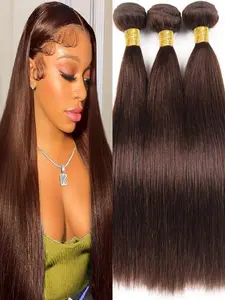 Bundles Straight Human Hair, Chocolate & Dark Colors, No Tangle Real Hair Extensions for Women, Brazilian Unprocessed Virgin Bundle, Pre Bonded Extensions