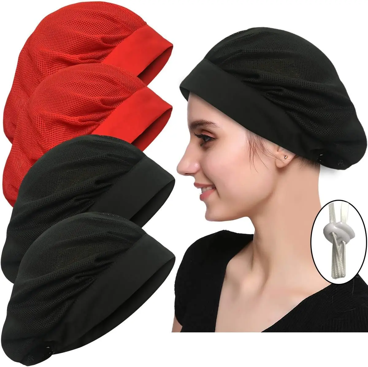4 or 8 Pack Chef Hat Kitchen Cooking Chef Cap Adjustable  Service Hair Nets  Washable Mesh Bouffant Beanie