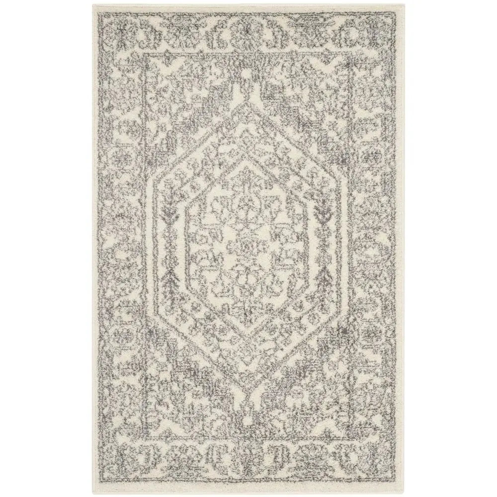 Ivory and Silver Area Rug with Power Loomed Polypropylene Pile for Accent Spaces