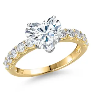 14K Two Tone Gold White Moissanite and Lab Grown Diamond Engagement Ring For Women | 2.45 Cttw | Heart Shape 8MM | Gemstone Birthstone