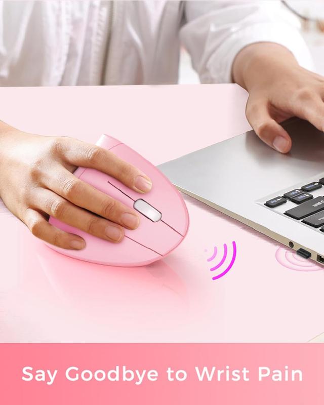 Ergonomic Mouse Wireless, Rechargeable Mouse Silent for Carpal Tunnel Right Hand, 2.4GHz USB Vertical Mouse Wireless for Laptop etc, 3 Adjustable  800/1200/1600 DPI, pink
