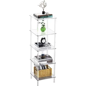 Solaround Clear Acrylic Bookshelf & Display Shelf | Small Freestanding Corner Storage | Aesthetic Bookcase for Living Room & Bedroom
