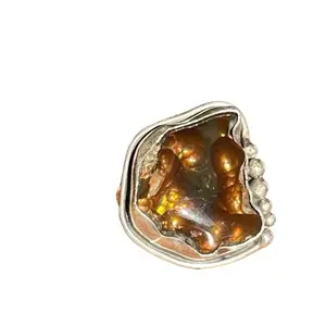 Fire Agate Ring Silver 950 - Unique and Rare Crystal for Emotional Healing and Stress Relief fashion engagement silver ring