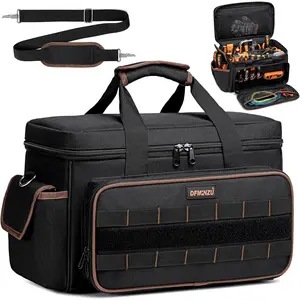 17 Inch for Men, 20 Pockets Tool Bag with Shoulder Strap, Wide Mouth Tool Bag Organizer for Electricians Mechanics Carpenters HVAC