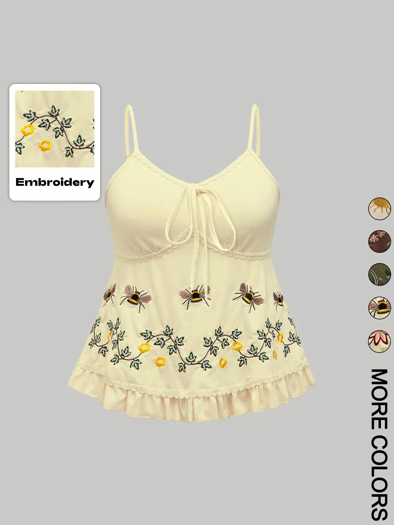 1 Pc Women's Floral Embroidered Ruffled-Hem Fitted Sleeveless