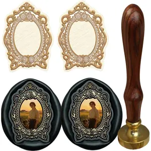 Frame Wax Seal  Kit,  Embossed  Carving Wax Seal   and  Handle, Decor for Envelope Wedding Invitation and Sealing Letter (2P)