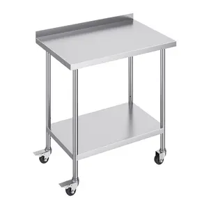 24 x 36 x 40 Inch Stainless Steel Work Table For Kitchen, Commercial Food Prep Station With Locking Casters, Heavy Duty Metal Prep Table, Adjustable Height Industrial Table For Restaurant, Hotel, Catering, Bakery And Home Use