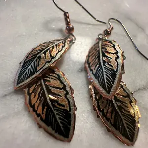 Handcrafted Boho Native American Earrings, Copper Eagle Feather Wire Drop Earrings, Gift Box