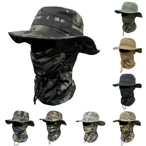 Camouflage Round Brim Hat with Hood Set - Outdoor Multifunctional Fisherman Hat (Drawstring Windproof) | Boonie Hat for Travel