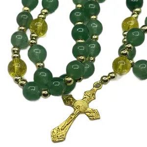 Green Aventurine and Citrine Crystal Bead Rosary