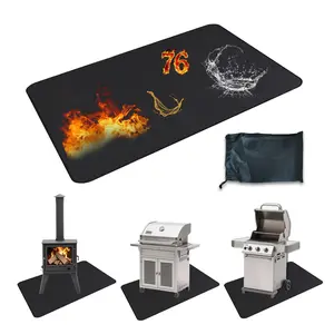 Garvee 76" x 48" Double-Sided Fireproof Grill Mat - Waterproof and Oil-Proof Deck Protector for Outdoor BBQ, Patio, and Indoor Fireplace Use, Suitable for Both Indoor and Outdoor Settings