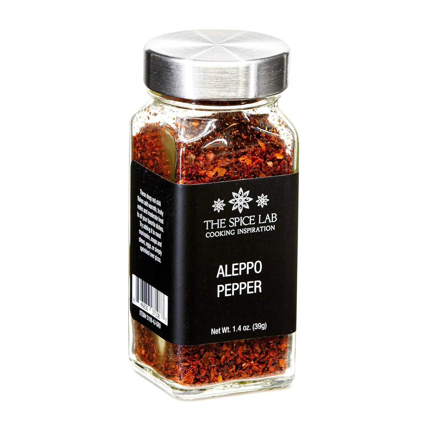 The Spice Lab Aleppo Chili Pepper Crushed Red Pepper Flakes (0.19oz Glass Jar) - Gourmet Turkish Seasoning, OU Kosher, Gluten-Free, Non-GMO, All Natural, 24 Months Shelf Life, Cupboard Storage, for Chicken, Personalized Gifts, Vegetable Oil Use