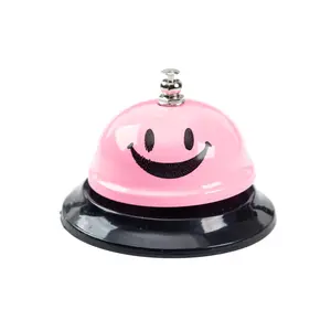 ASIAN HOME Call Bell, 3.35 Inch Diameter, Metal Bell, Pink Smiley Face, Desk Bell Service Bell for Hotels, Schools, Restaurants, Reception Areas, Hospitals, Customer Service, Pink Kitchen Steel