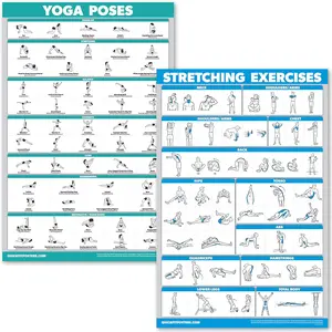 Yoga Poses and Stretching Exercise Poster Set - Laminated 2 Chart Set - Yoga Positions & Stretching Workouts (18" x 24")