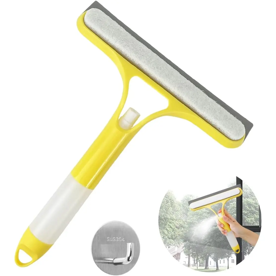 2026 New Plastic 3-in-1 Scrubber Squeegee Cleaner with Spray Handle, Cleaning Brush for Home Shower Glass Doors, Car Windshields, Desk