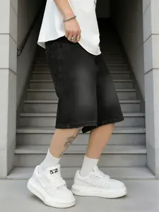 Men's Spring Summer New Fashion Streetwear Casual Plain Washed Denim Shorts, Loose Fit Simple Jeans Half Pants, Stylish Mid-Thigh Jean Shorts