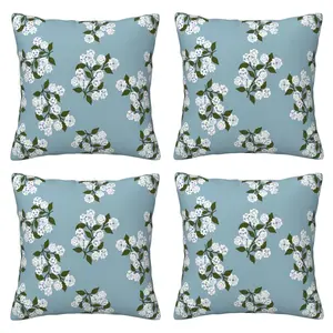 Spring Pillow Cover, Light Blue Green Hydrangea Pattern Pillow Cover, Flower Pattern Summer Outdoor Seasonal Decoration Farmhouse Style Cushion Cover, Suitable for Home Sofa Beds, 4-piece Set with Double sided Printing
