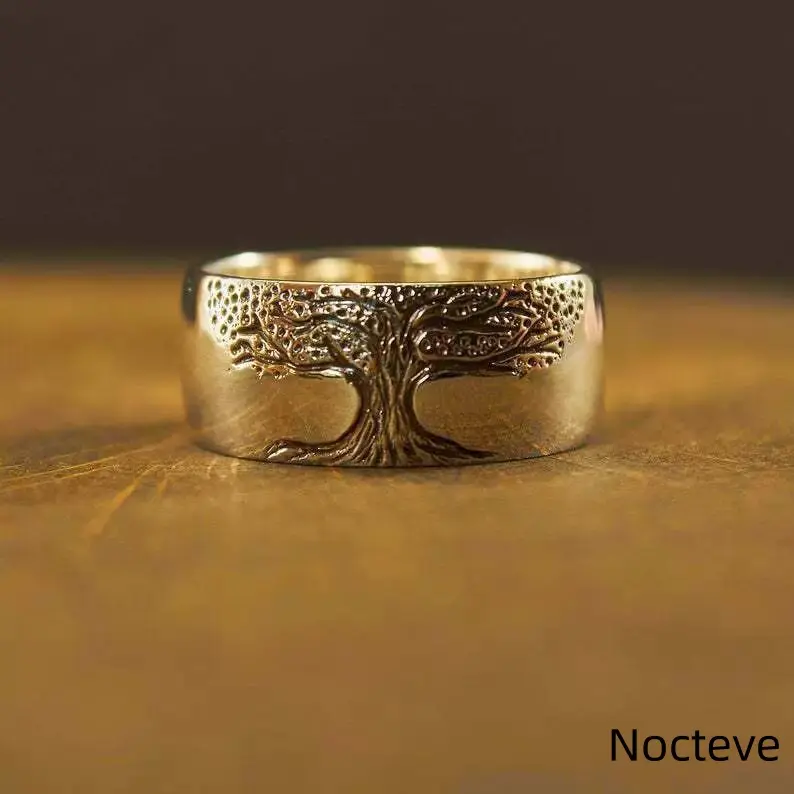 Women’s Vintage Engraved Tree of Life Brass Adjustable Ring, Minimal Elegant European American Daily Stackable Finger Jewelry For Ladies