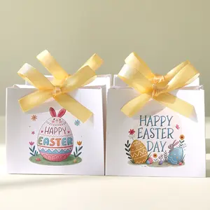 Easter Paper Gift Boxes Set of 6 with Ribbon Included, Bunny Egg Design, Candy Packaging, Snack Box, Easter Party Decorations, Home Desktop Decoration, Themed Gift Box
