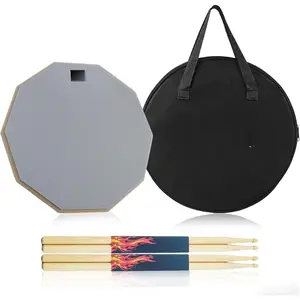 12-in Drum Practice Pad Set with 2 Pairs 5A Drumsticks & Storage Bag, High Density Silent Snare Pad with Real Rebound, Double Sided Quiet Percussion  Kit for Beginner Beginners