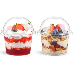 50 Pack 9 OZ Clear Plastic Cups with Dome , Dessert Cups Parfait Cups Party Serving Cups for Yogurt, Fruit, Pudding and Ice Cream