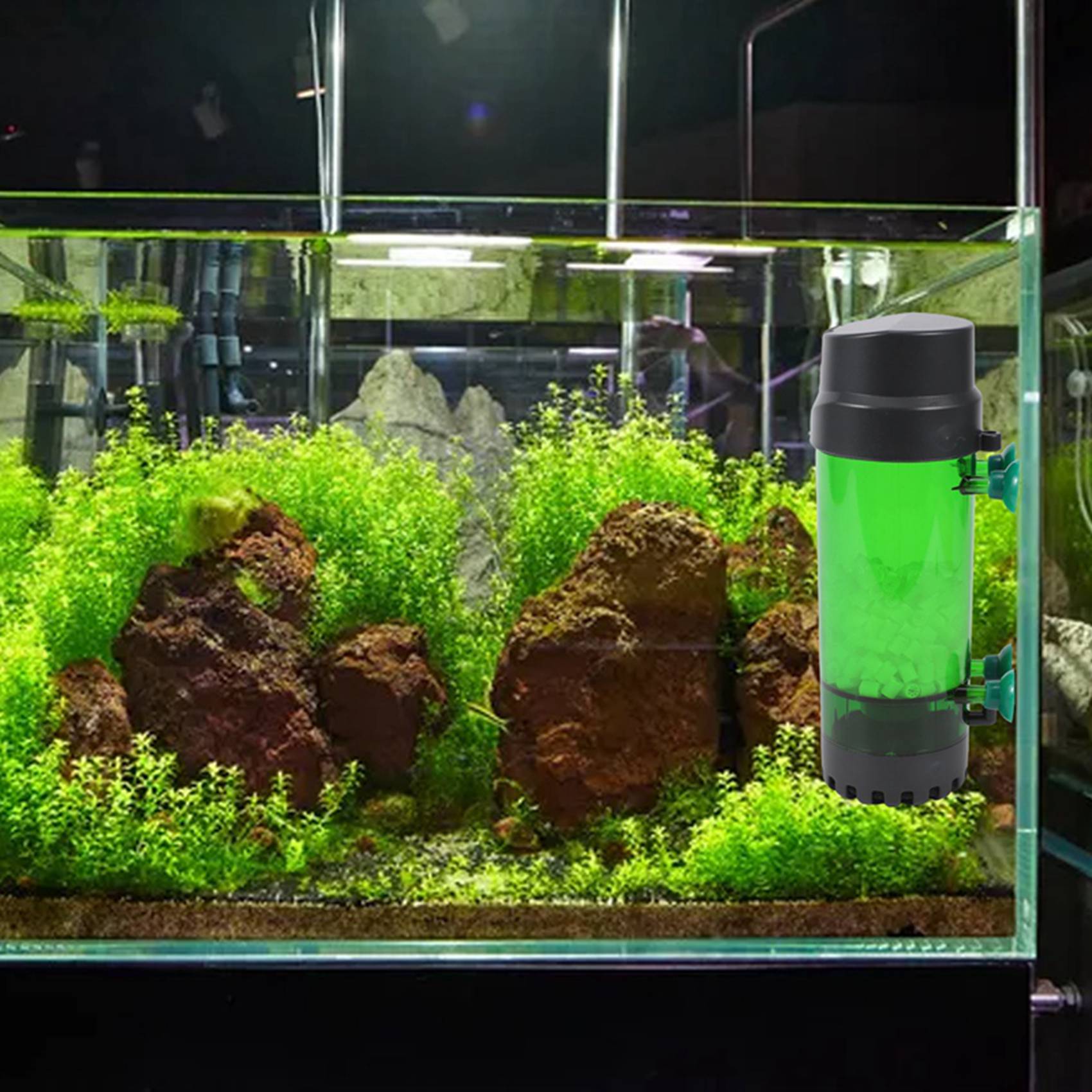 Aquarium Fish Tank Fluidized Moving Bed Filter Bubble Bio Media Filter with Air Stone and Sponge Filter LH-600